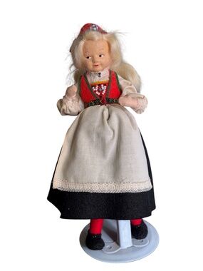 Vintage Norwegian Doll with stand, Ronnaug Petterssen. With Label